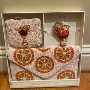 Sincerely Jules Citrus Beaded Clutch Set - Orange and White
